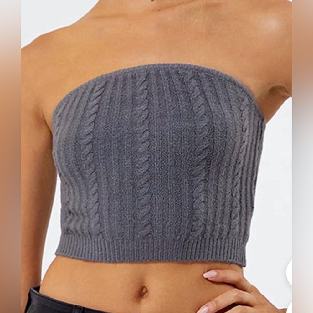 La Hearts Charcoal Cable Knit Tube Crop Top